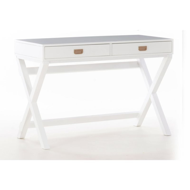 Peggy Transitional Campaign Wood Writing Desk with Drawers Blue - Linon: Silver Hardware, X-Framed Legs, Pine Frame