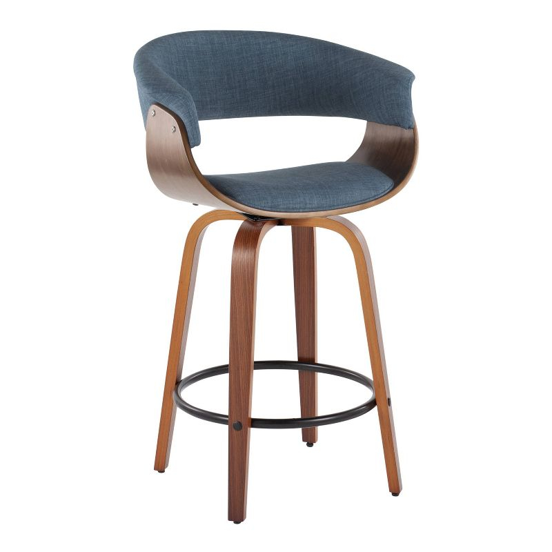 Set of 2 Vintage Modern Counter Height Barstools Walnut/Black/Blue - LumiSource: Fixed-Height, Swivel, Footrest
