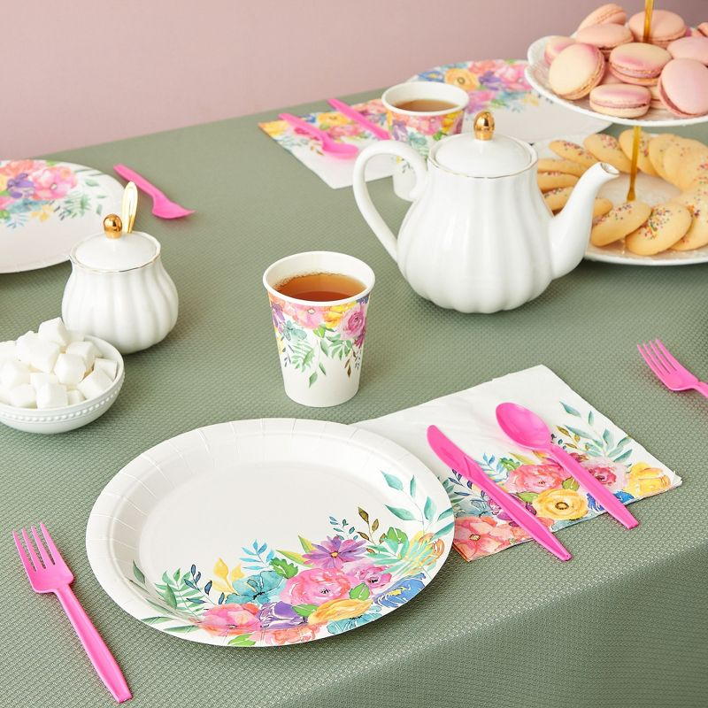 Juvale Juvale 144 Piece Flower Tea Party Supplies, Includes Disposable Floral Paper Plates, Napkins, Cups, Cutlery