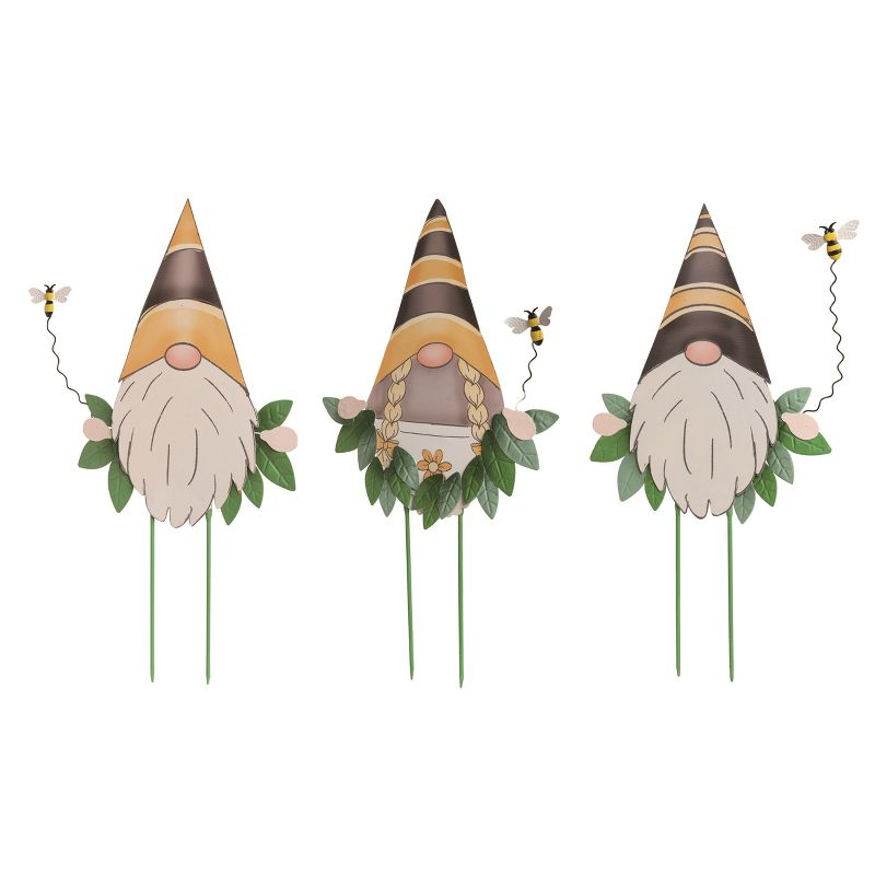 Transpac Metal 23.75" Multicolor Spring Peeking Gnomes Yardstakes Set of 3