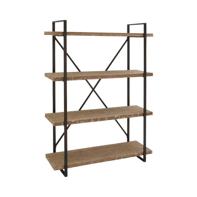 67" Tall Industrial Metal and Wood Bookshelf Brown - Olivia & May