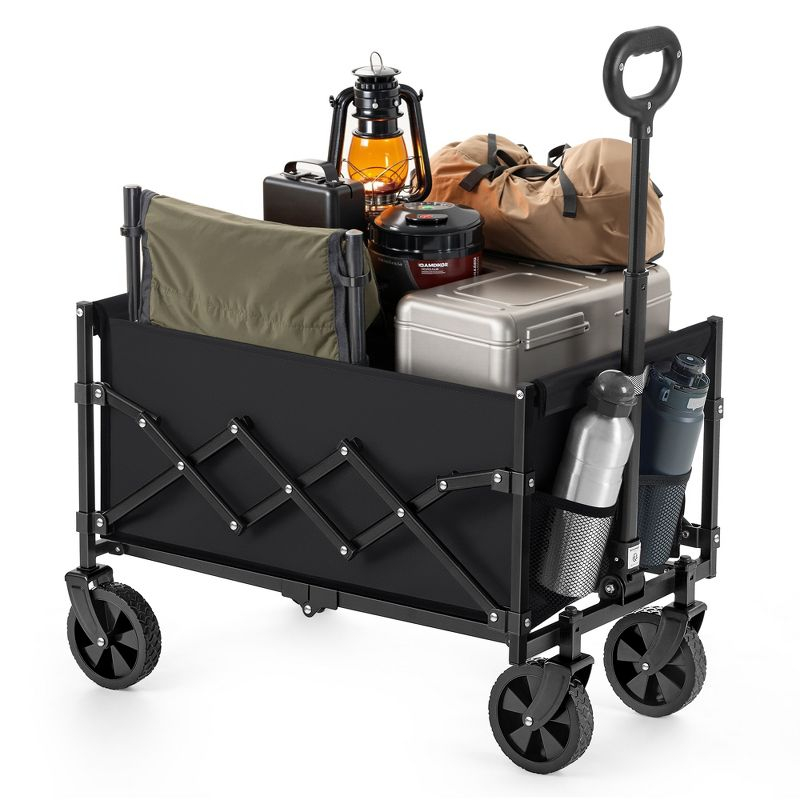 Folding Wagon, Portable Wagon Collapsible with Wheeels, Utility Pull Wagon, Camp Garden Cart with Handle, Loads Up to 400 lb,  Ink Black