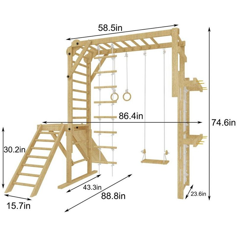 Avenlur Grove - Wood indoor 8-in-1 Wall Jungle Gym, Color