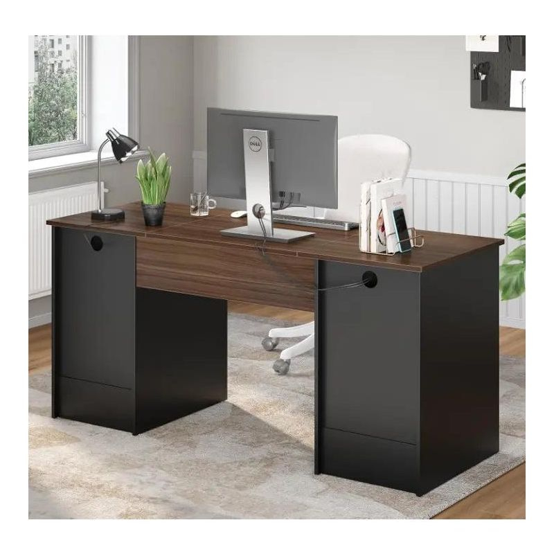 Bestier 59” Computer Desk with 4 Drawers, Office Executive Desk with File Drawer, Keyboard Tray for Home Office, Gray