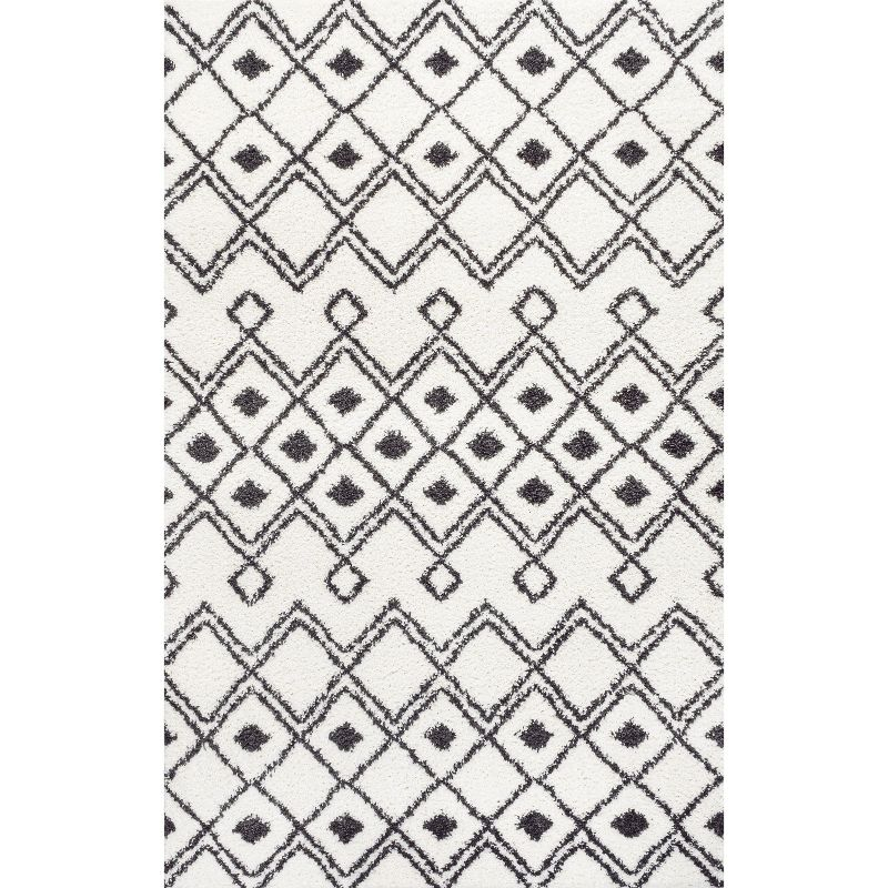 3'x5' Caimari Moroccan Diamond Shag Area Rug, White/Black - JONATHAN Y