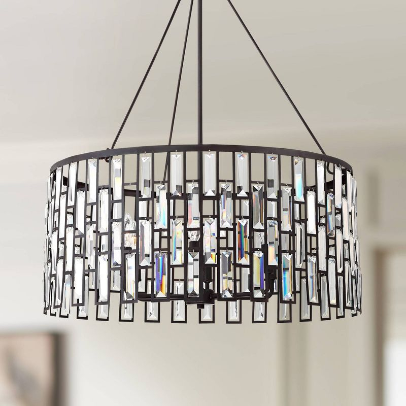 Regency Hill Aurelia Bronze Drum Pendant Chandelier 26 3/4" Wide Modern Clear Glass Shade 6-Light Fixture for Dining Room House Foyer Kitchen Island
