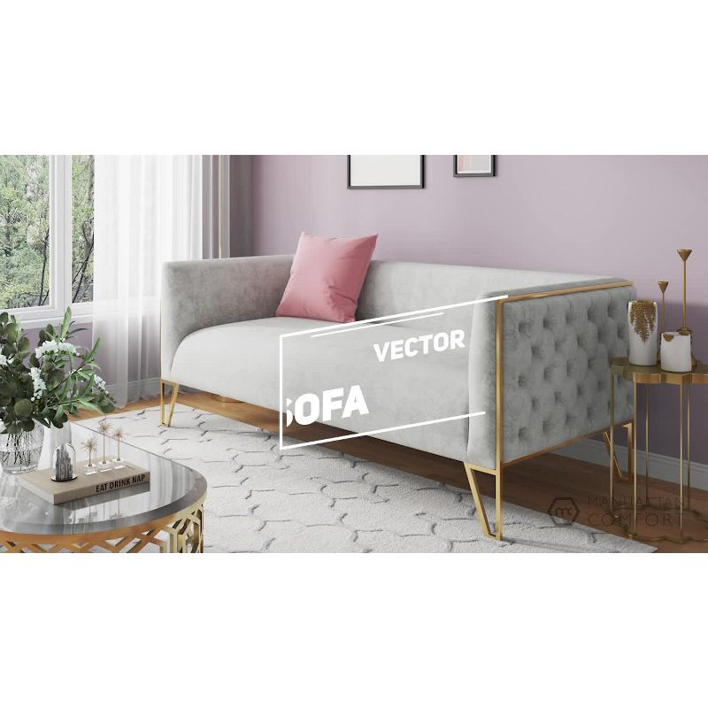 Vector Velvet 3 Seater Sofa Ocean Blue - Manhattan Comfort
