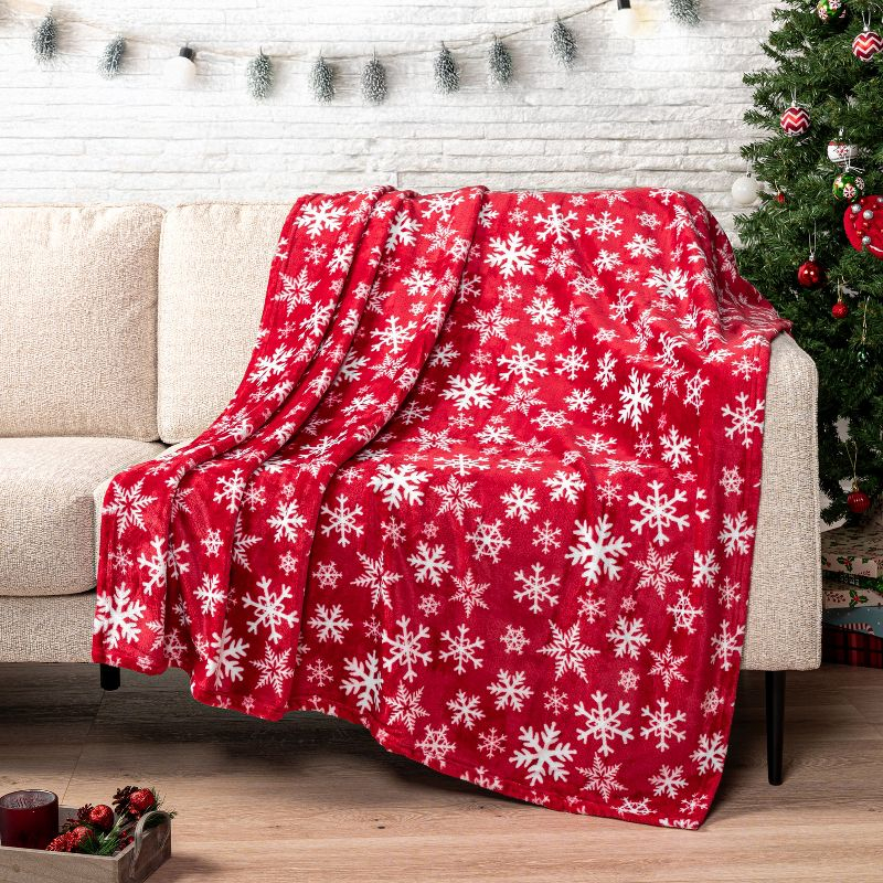 PAVILIA Holiday Festival Christmas Throw Blanket for Couch Bed Sofa, 50x60 (Snowflake Red)