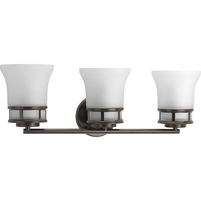 Progress Lighting Cascadia 3-Light Bath Vanity, Steel, Antique Bronze, Etched Glass Shade
