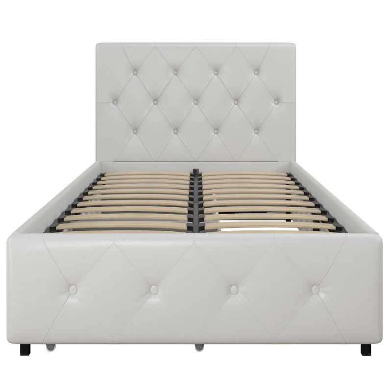 DHP Dakota Upholstered Bed with Storage Drawers, White Faux Leather, Twin