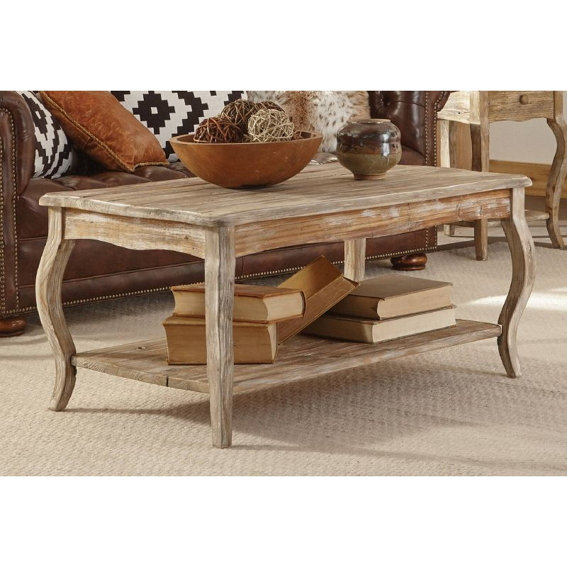 Alaterre Austerity Wood Coffee Table with Open Shelf, Driftwood Natural Finish, Accent & Occasional Furniture, Assemble Required