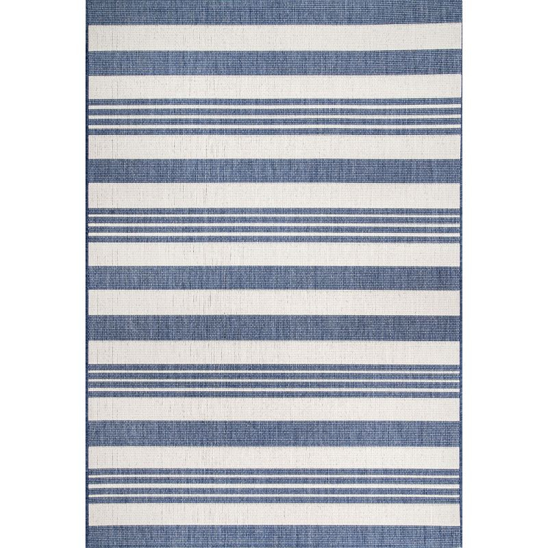 Nuloom Robin Striped 10x13 Indoor/Outdoor Area Rug for Living Room Patio Deck Front Porch Kitchen, Blue/Ivory