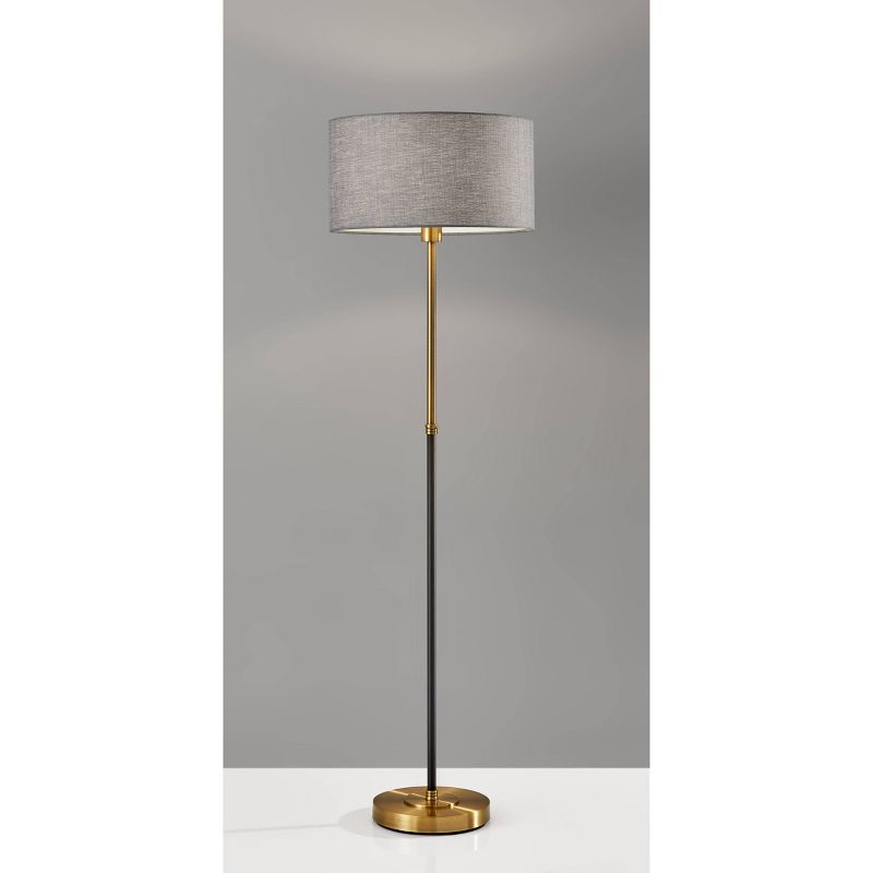 59" 3-way Bergen Floor Lamp Black - Adesso: Mid-Century, Antique Brass Mix, Gray Shade