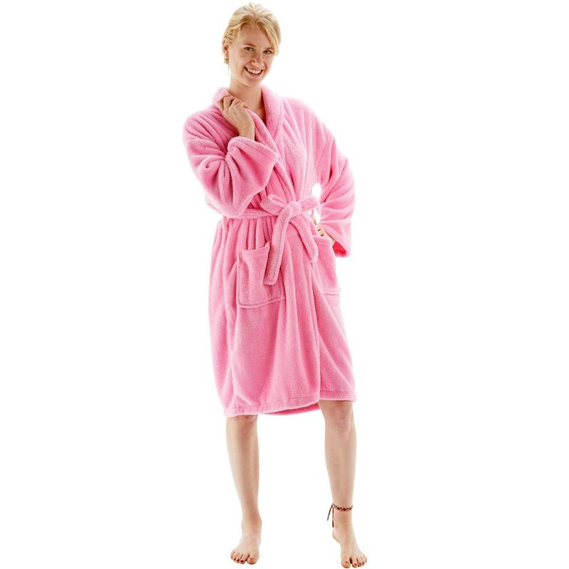 Bare Cotton 100% Microfiber Fleece Above Knee Bathrobe with Pockets
