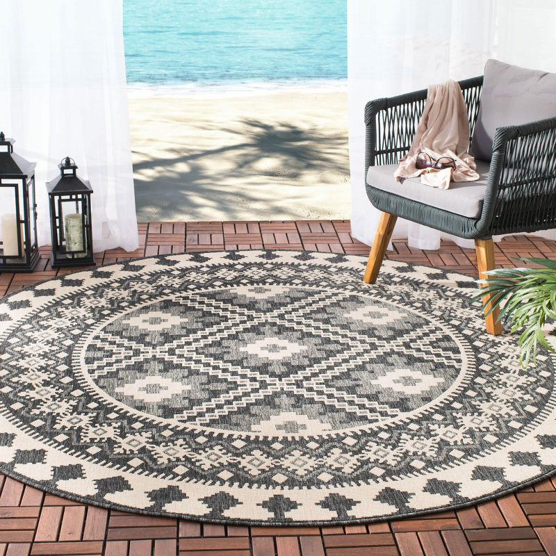 Veranda VER099 Power Loomed Indoor/Outdoor Area Rug - Ivory/Grey - 5'3" round - Safavieh.