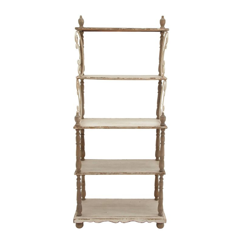 75" x 32" Farmhouse Wood Shelving Unit Off White - Olivia & May: 5-Tier Storage Bookcase