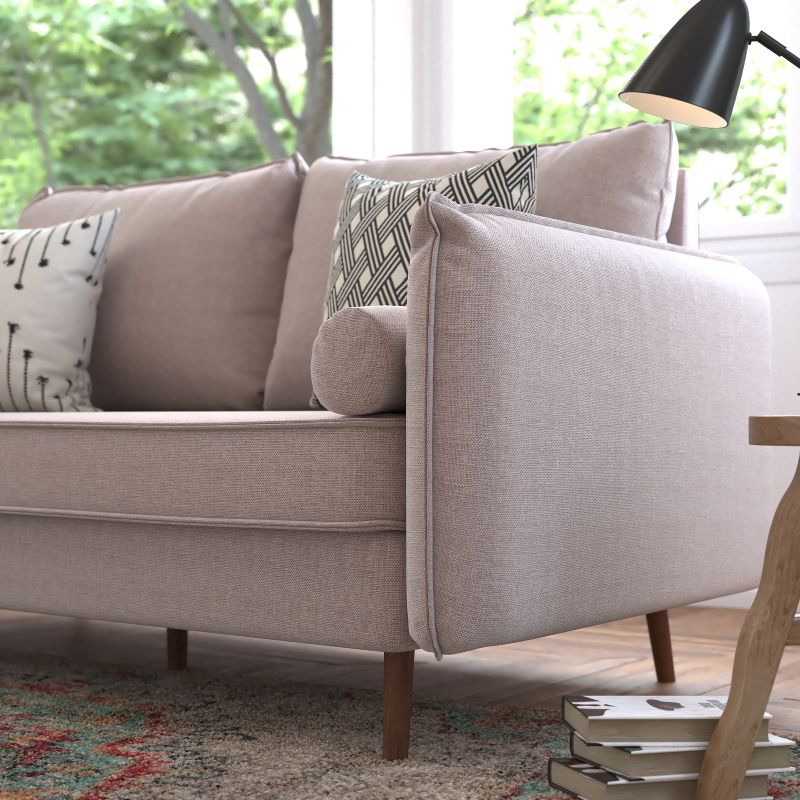 Flash Furniture Evie Mid-Century Modern Sofa with Faux Linen Fabric Upholstery & Solid Wood Legs in Taupe