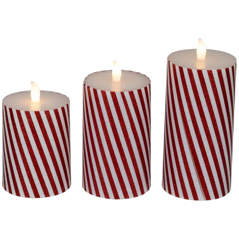 Northlight LED Flickering Flameless Candy Cane Striped Christmas Wax Pillar Candles - 6" - Set of 3