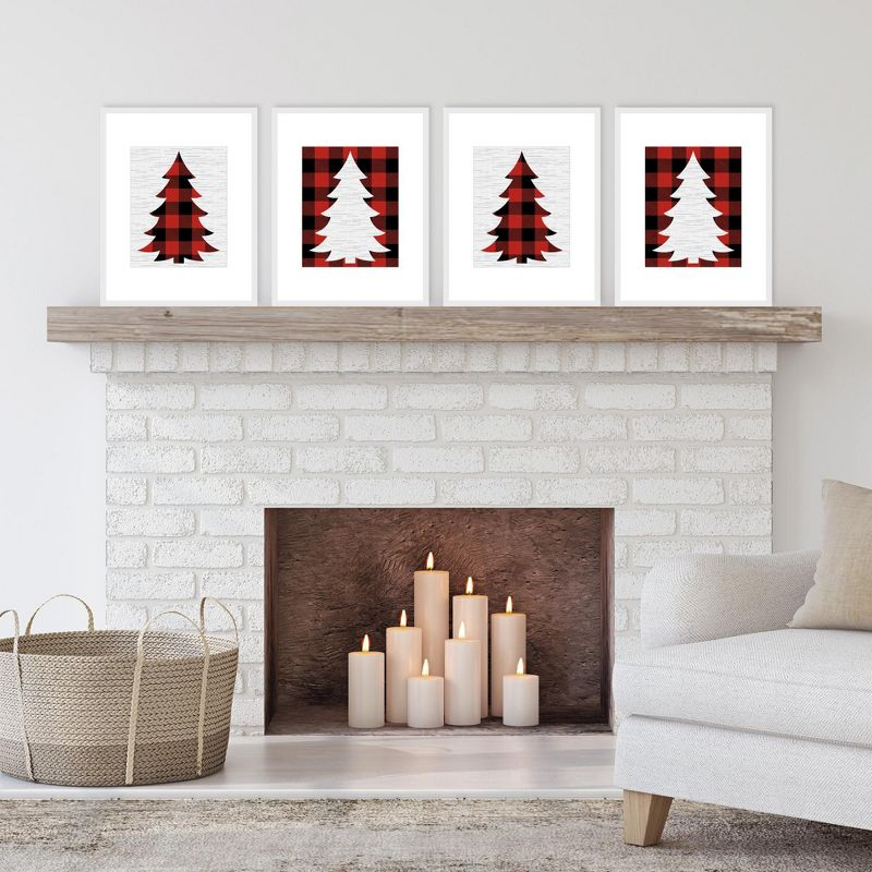 Big Dot of Happiness Holiday Plaid Trees - Unframed Buffalo Plaid Christmas Linen Paper Wall Art - Set of 4 - Artisms - 8 x 10 inches