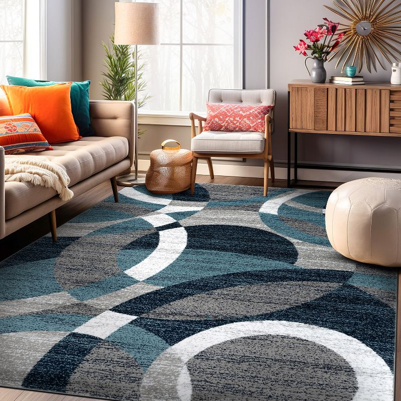 World Rug Gallery Geometric Circles Blue 5'3" x 7'3" Area Rug