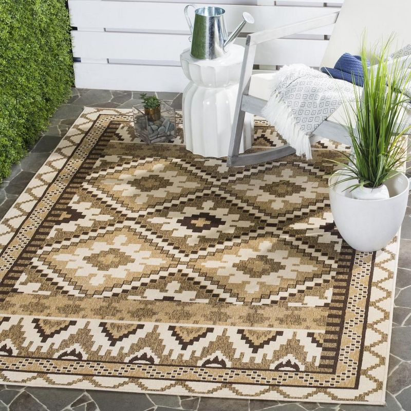 Veranda VER096 Power Loomed Indoor and Outdoor Area Rug - Creme/Brown - 4'x5'7" - Safavieh.