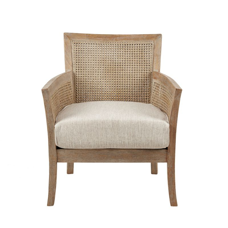 Madison Park Paulie Accent Chair Cream/Reclaimed Natural: Upholstered Wingback, Rubberwood Frame