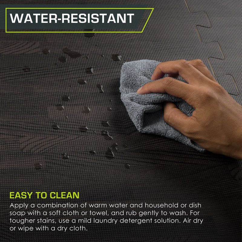 ProsourceFit Wood Grain Puzzle Mat 1/2-in, Carbon Black, 24 Sq Ft - 6 Tiles