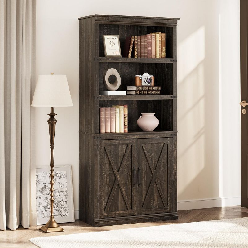 5-Tier Wooden Bookshelves with Cabinet Doors and Bookcases with Doors Floor Bookshelves and Office Storage Cabinets