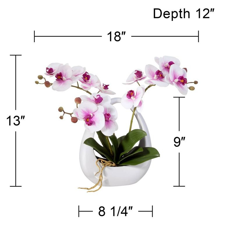 Dahlia Studios Potted Faux Artificial Flowers Realistic Pink White Phalaenopsis Orchid in Pot Home Decoration Living Room 13" High