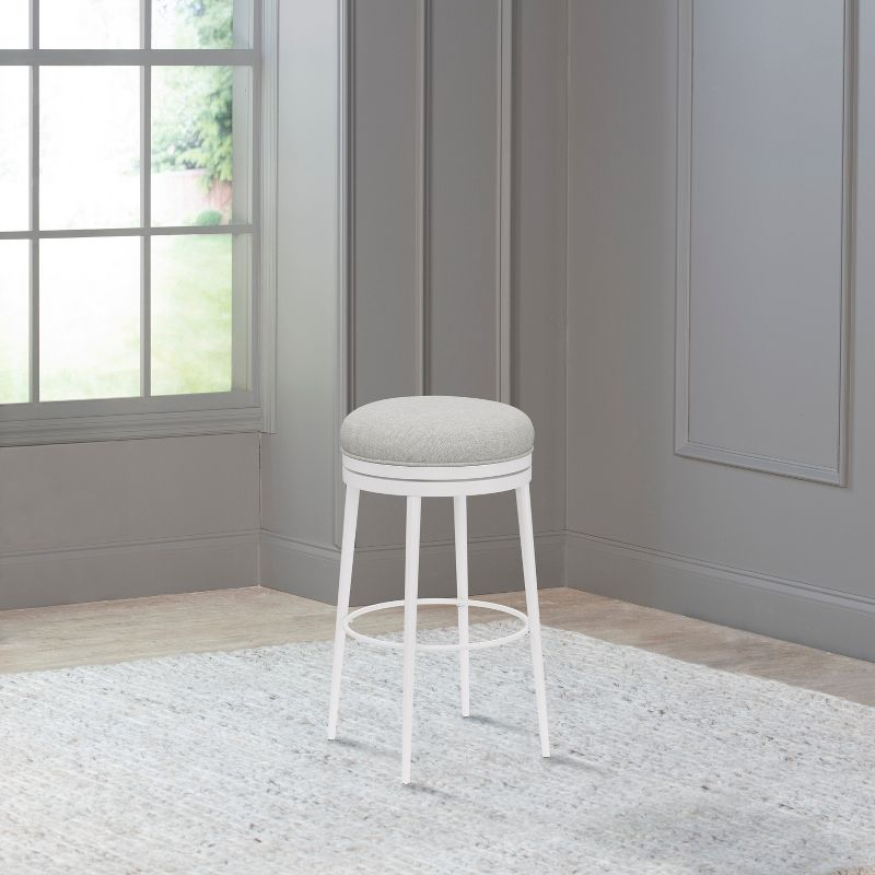 Aubrie Backless 26" Swivel Counter Height Barstool Off White/Silver - Hillsdale Furniture: Round Upholstered Metal Frame
