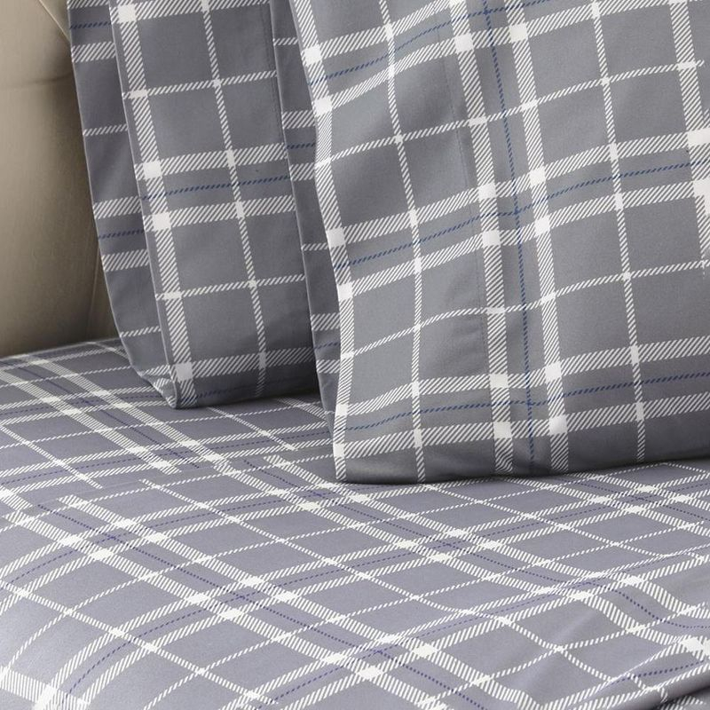 Micro Flannel Shavel Durable & High Quality Luxurious Printed Sheet Set Including Flat Sheet, Fitted Sheet & Pillowcase, Twin - Carlton Plaid Gray