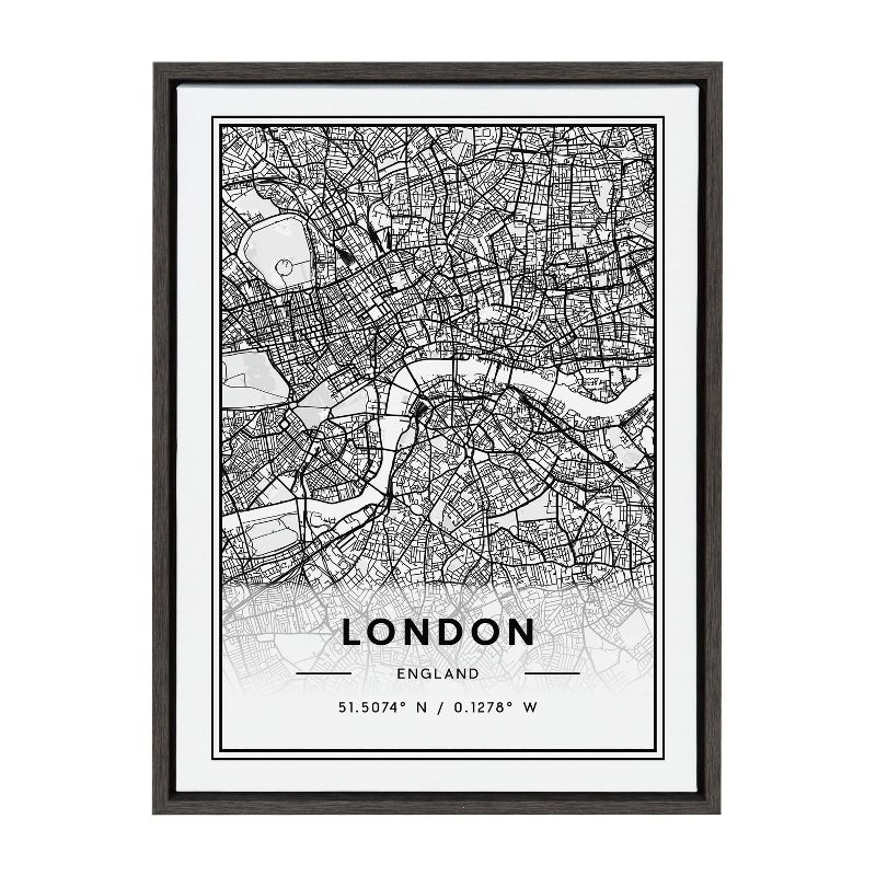 18" x 24" Sylvie London Modern Map by Jake Goossen Framed Wall Canvas Gray - Kate & Laurel All Things Decor