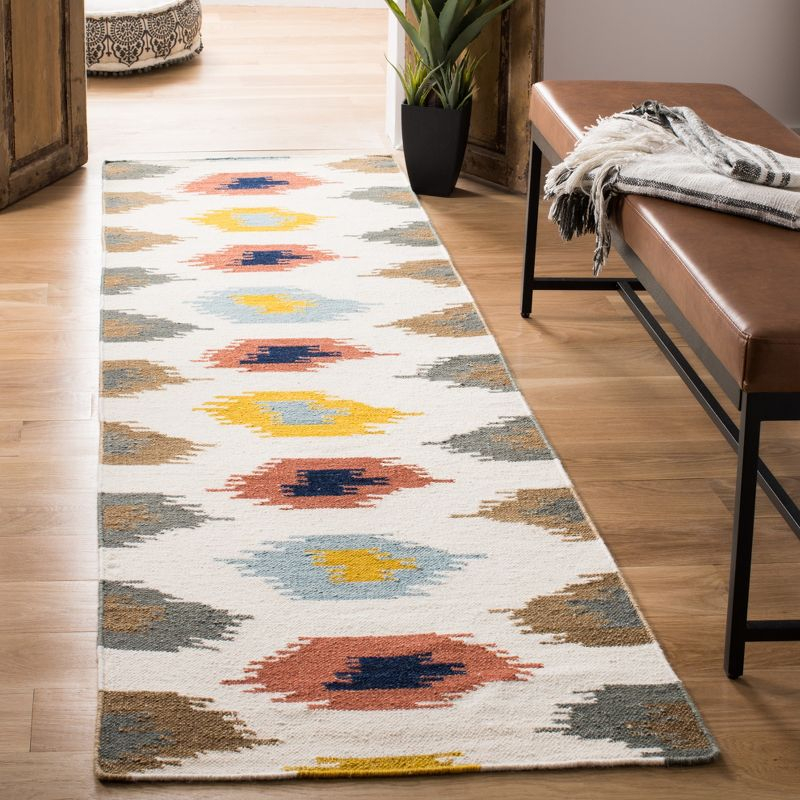 Dhurries DHU648 Hand Woven Runner Rug - Ivory/Multi - 2'6"x8' - Safavieh.