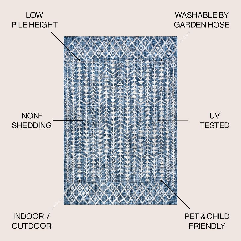 3'x5' Tokay Bohemian Geometric Indoor/Outdoor Area Rug, Blue/Ivory - JONATHAN Y