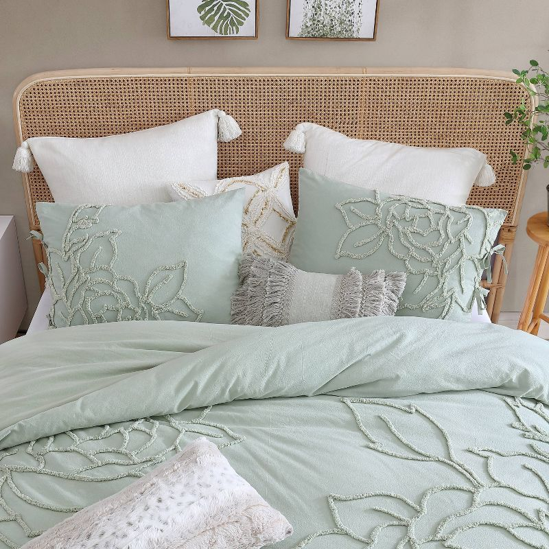 Peri Home 3pc King Chenille Rose Comforter Set Green: Bedding, Floral Pattern, Machine Washable