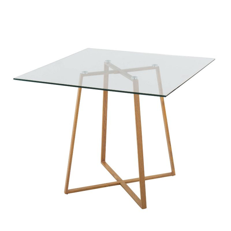36" Cosmo Square Dining Table Natural/Clear Glass - LumiSource: Luxury Glam Style, 4-Seater, Steel Pedestal Base