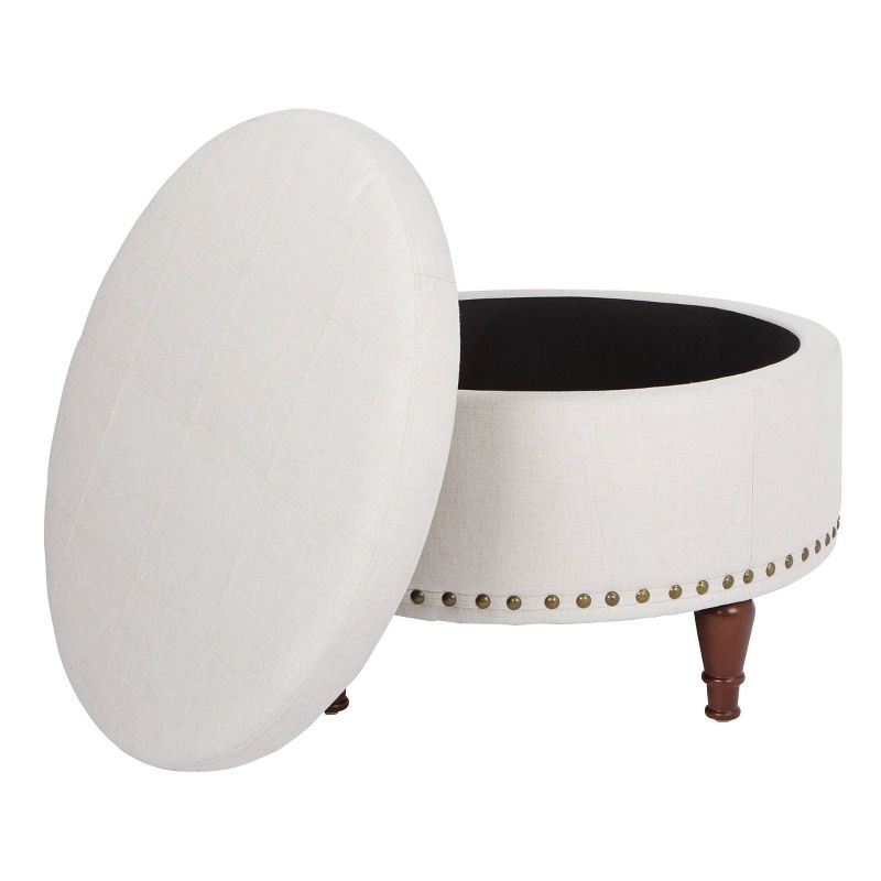 Alloway Storage Ottoman Linen - OSP Home Furnishings: Mid-Century Modern Footstool, Wood Frame