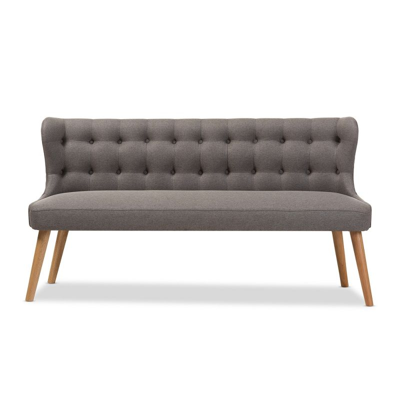 Melody Mid-Century Modern Fabric and Natural Wood Finishing 3 Seater Settee Bench Gray - Baxton Studio: Rubberwood Legs, Button-Tufted Back