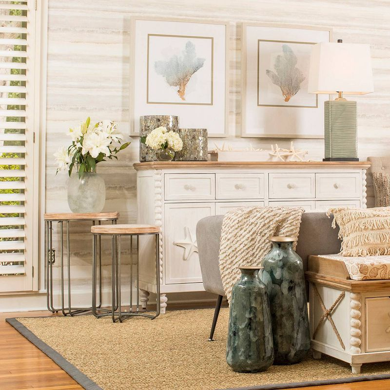 Set of 2 Ryder Round Nested Side Tables Tan/Black - StyleCraft: Metal & Rattan, No Assembly Required