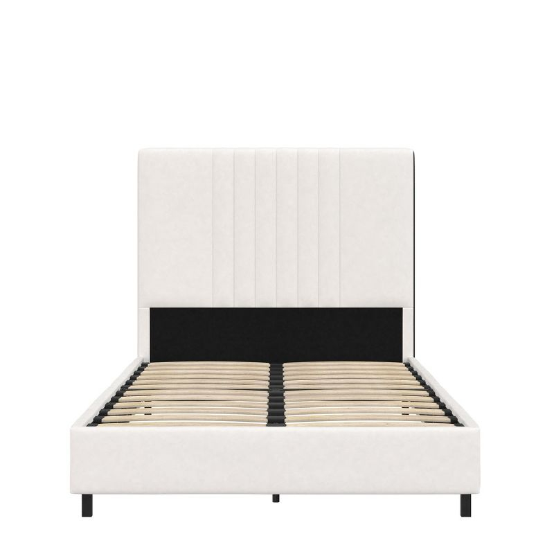 RealRooms Rio Faux Leather Upholstered Platform Bed with Tufted Headboard, Twin, White