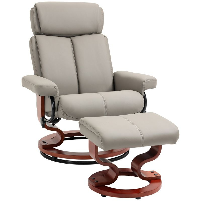 HOMCOM Recliner Chair with Ottoman, 360° Swivel Reclining Chair with Wood Base and Matching Footrest, Gray
