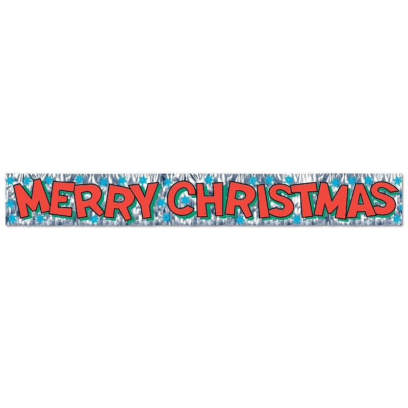 Beistle 8" x 5' Merry Christmas Fringe Banner; Silver 4/Pack 20880