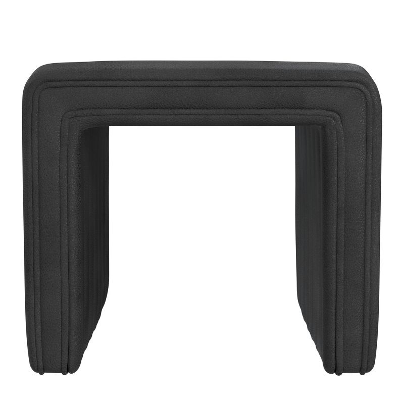 HomePop Modern Channel Faux Leather Ottoman Black: Upholstered Square Bench, No Assembly Required
