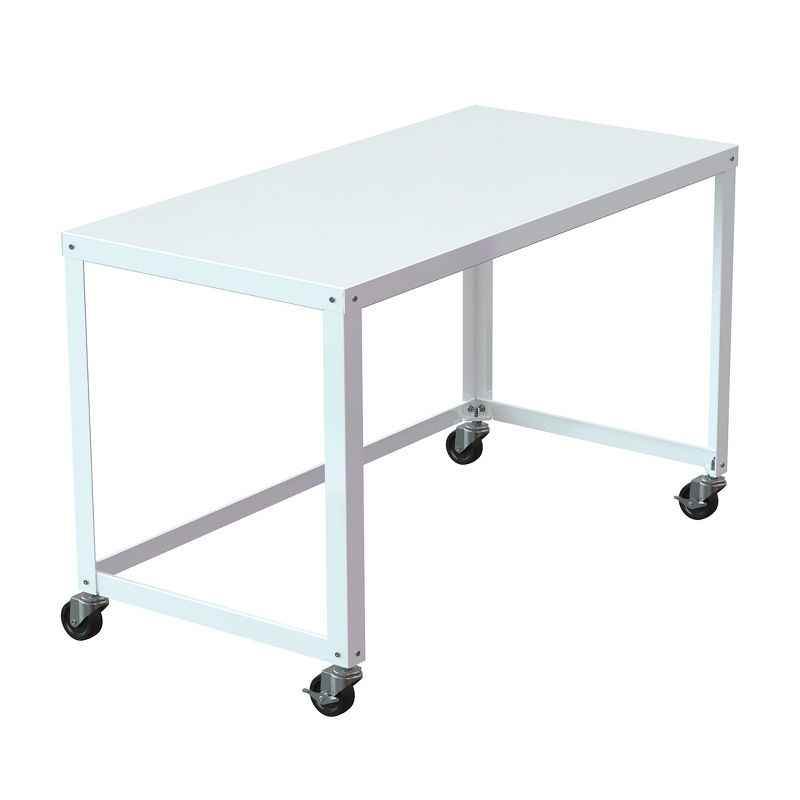 Space Solutions Mobile Desk Steel White: Compact Metal Writing Table, No Storage, Painted Surface