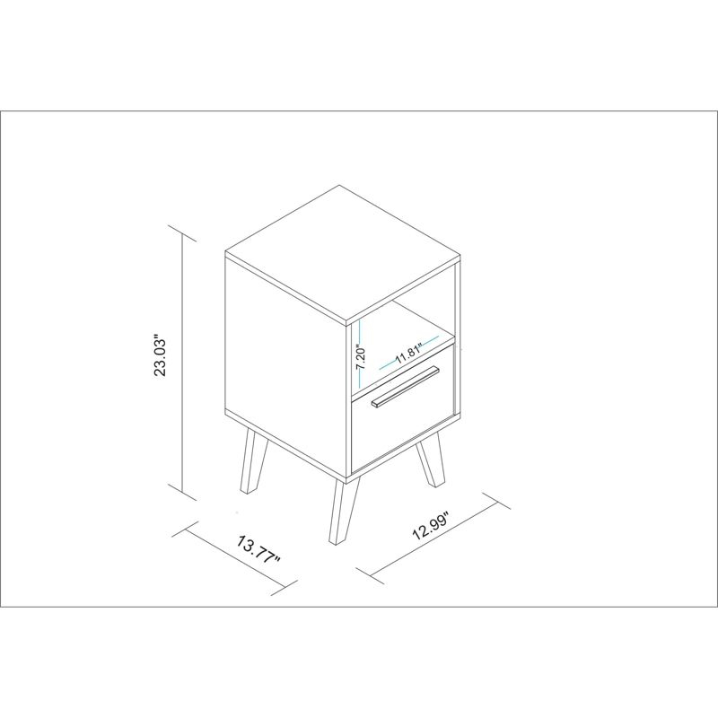 Amsterdam Nightstand 1.0 White - Manhattan Comfort: Mid-Century Modern Design, Open Shelf, Concealed Storage