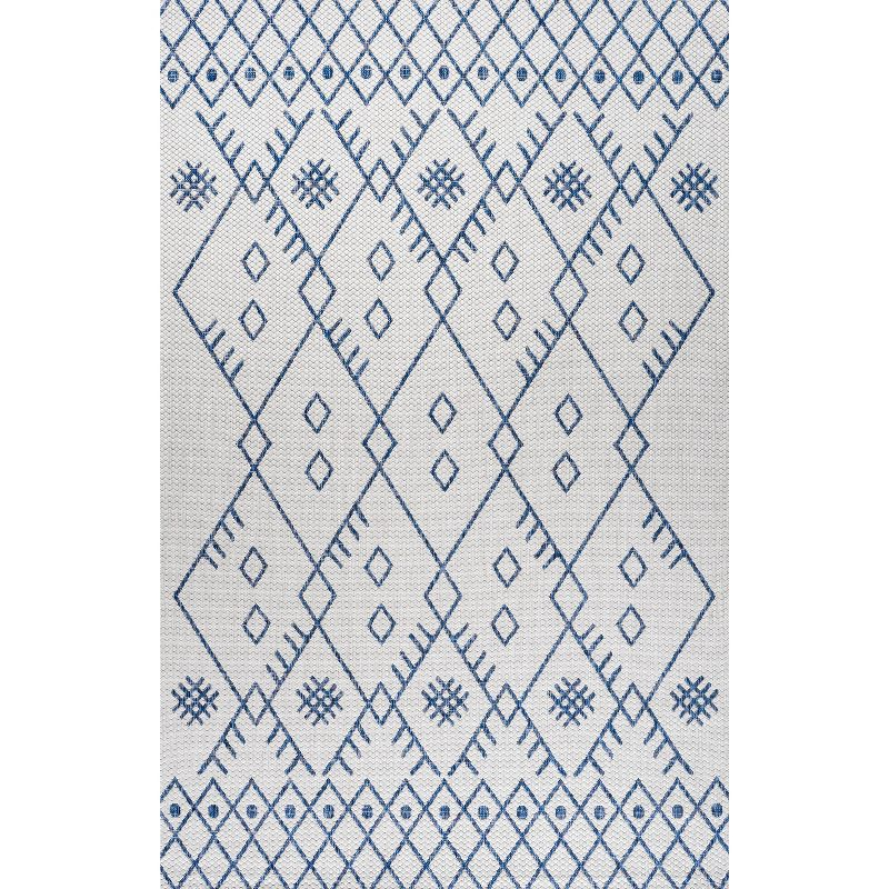 4'x6' Boho Moroccan Indoor/Outdoor Area Rug, Ivory/Navy - JONATHAN Y