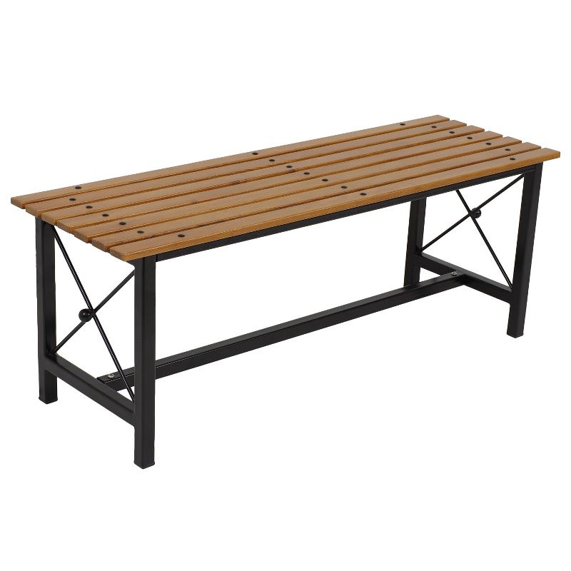 Sunnydaze European Chestnut Patio Dining Bench with Steel Frame - 17.75" H
