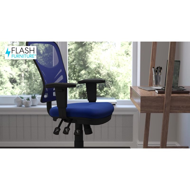 Flash Furniture Nicholas Mid-Back Purple Mesh Multifunction Executive Swivel Ergonomic Office Chair with Adjustable Arms and Transparent Roller Wheels