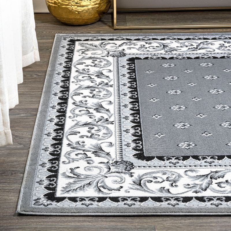3'x 5' Acanthus French Border Area Rug, Gray/Cream - JONATHAN Y