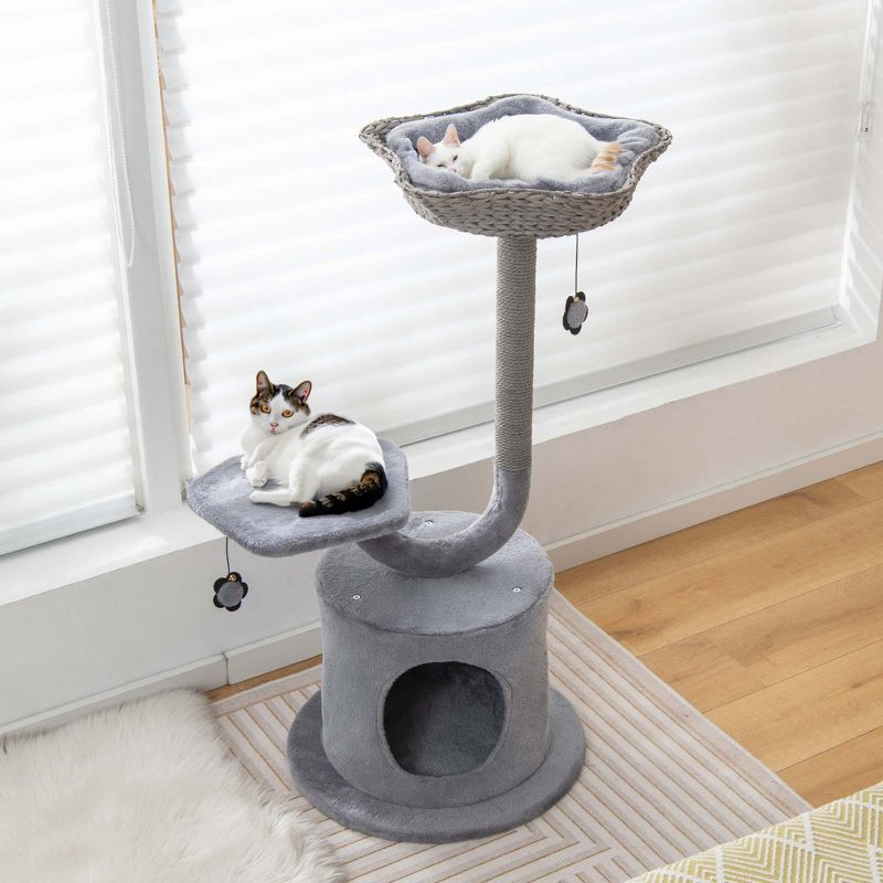 Costway 42'' Cat Tree Tower 3-Layer Activity Center with Scratching Post Condo & 2 Perches